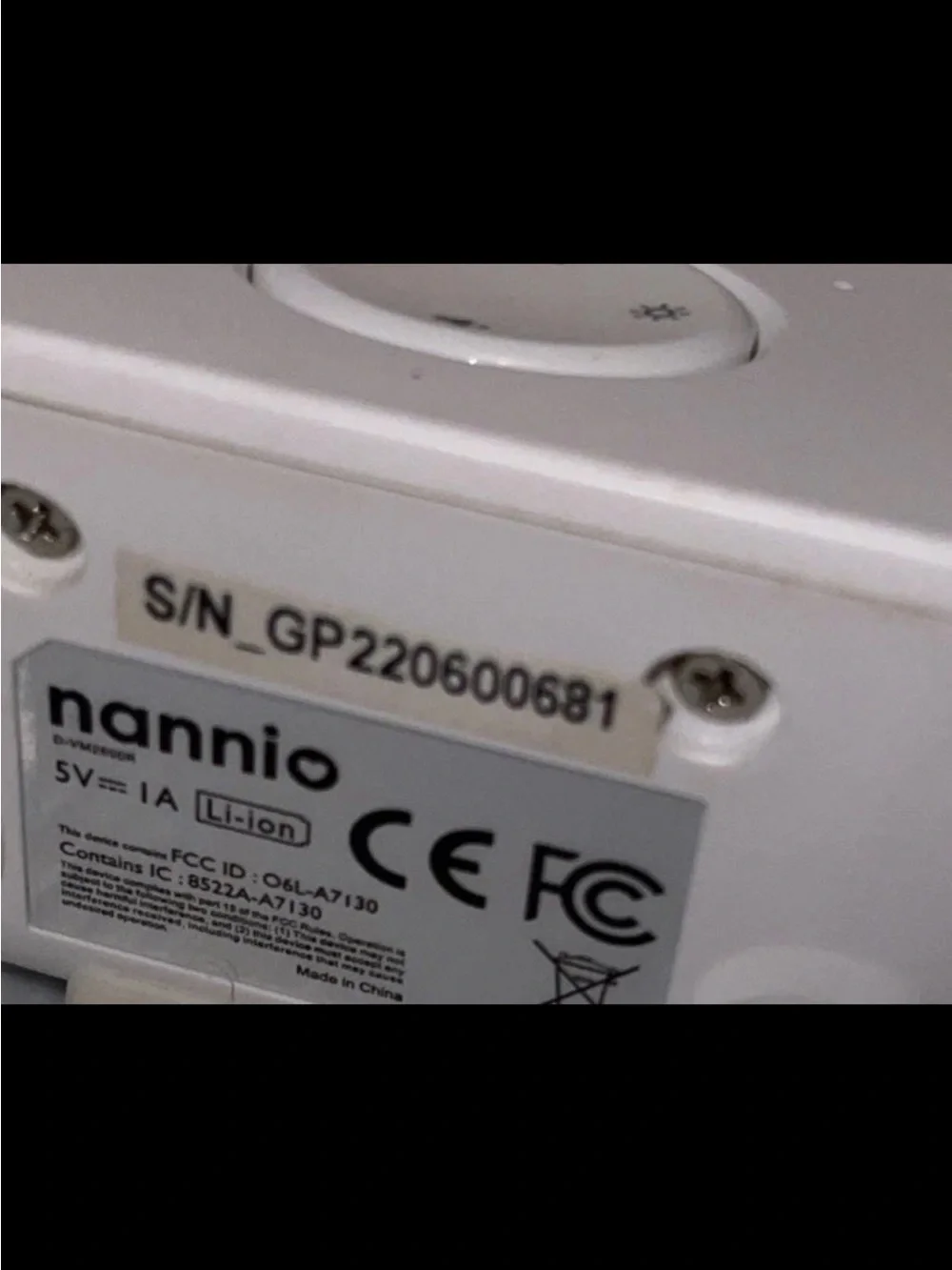Nannio Baby Monitor Model D-VM2600 Audio Video Baby Monitor
